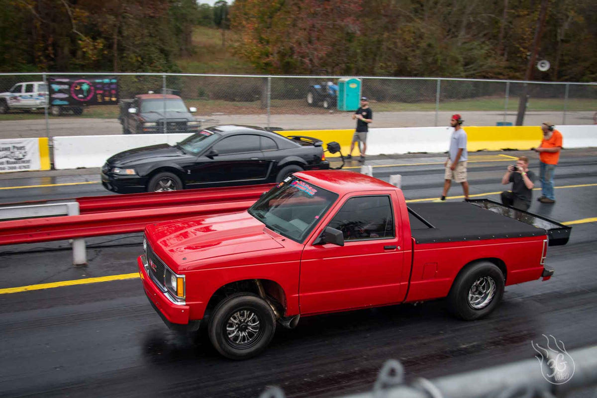 Cars and trucks at the dragstrip